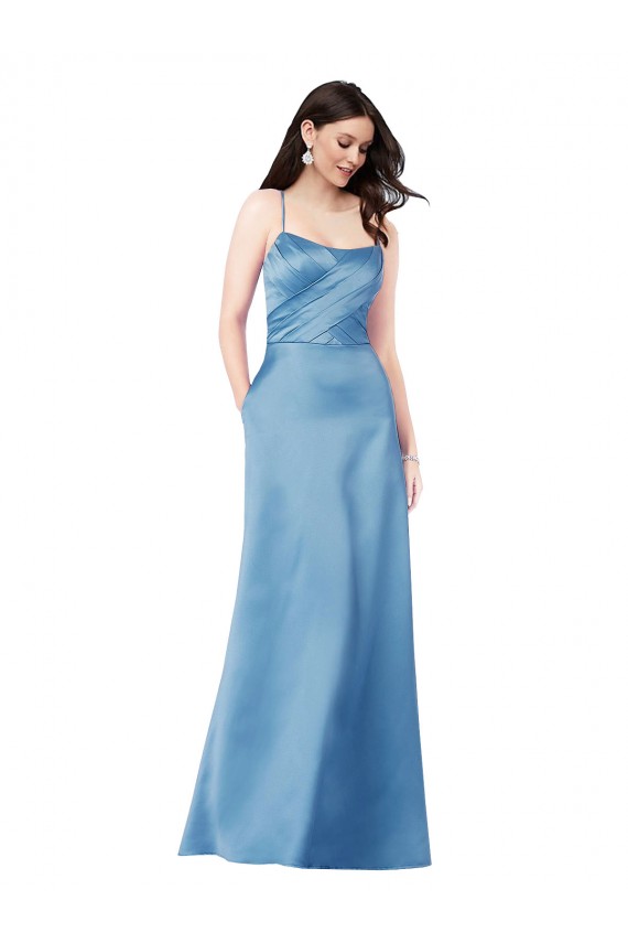 Satin Criss Cross Back Long Spaghetti Straps Sheath Formal Evening Gown / Prom Dress / Bridesmaid Dress Plymouth