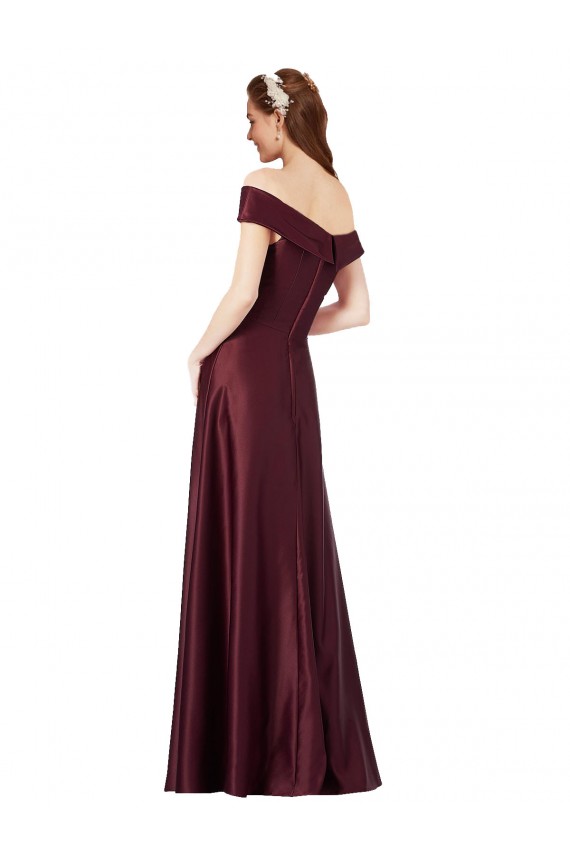 Satin Long Off the Shoulder Burgundy Gold A-Line Black Tie Evening Gown / Prom Dress / Bridesmaid Dress Plymouth