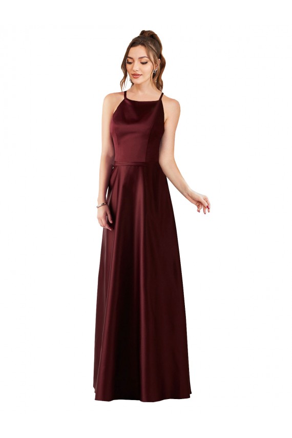 Satin Long Halter Neck A-Line Prom Dress / Bridesmaid Dress Plymouth