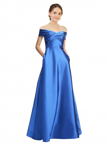Satin Long Off the Shoulder A-Line Black Tie Evening Gown / Prom Dress / Bridesmaid Dress Plymouth