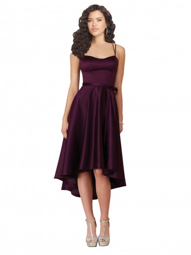 Satin Criss Cross Back Short Sweetheart A-Line High Low Prom Dress / Bridesmaid Dress Plymouth