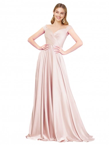Satin Long Off the Shoulder A-Line Formal Evening Gown / Prom Dress / Bridesmaid Dress Plymouth
