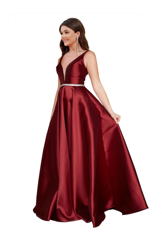 Satin V-Back Long V-Neck A-Line Formal Plus Size Evening Gown / Prom Dress / Bridesmaid Dress Plymouth