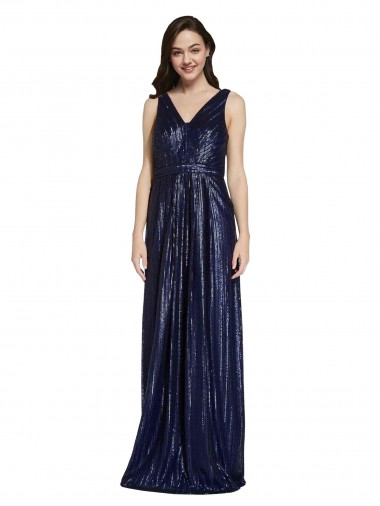 Sequin V-Back Long V-Neck Sheath Formal Evening Gown / Prom Dress / Bridesmaid Dress Plymouth