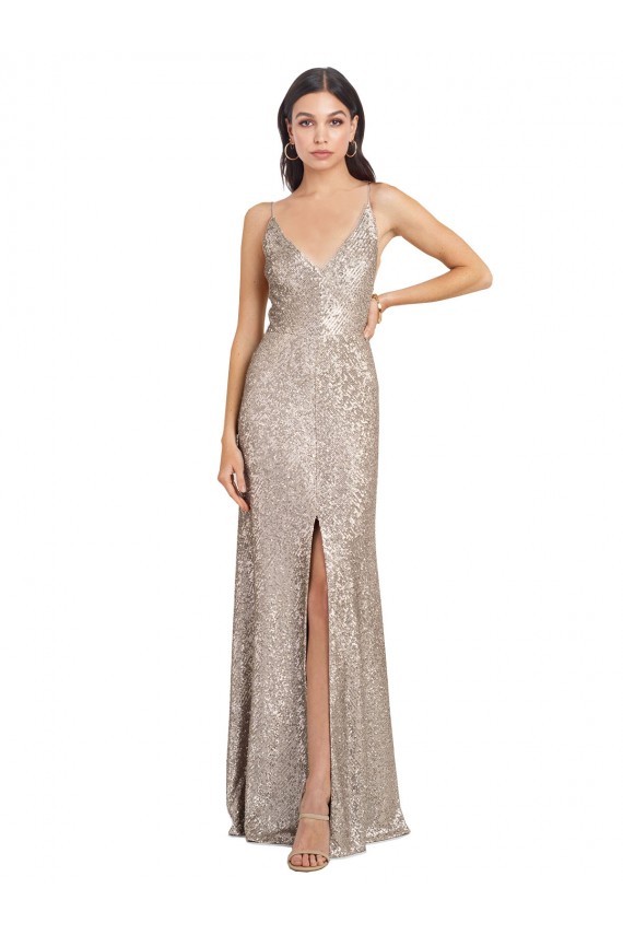 Sequin & Sparkling Sequin V-Back Long V-Neck Sheath Formal Evening Gown / Prom Dress / Bridesmaid Dress Plymouth