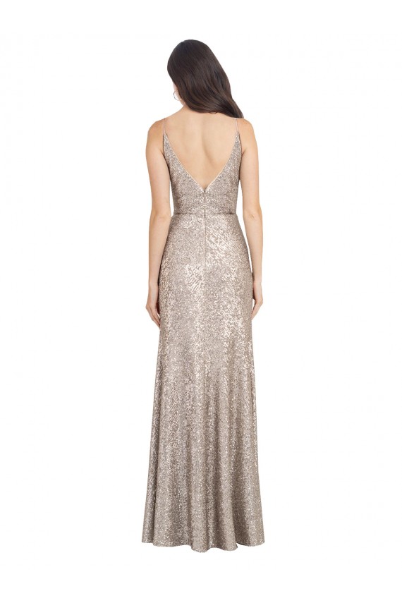 Sequin & Sparkling Sequin V-Back Long V-Neck Sheath Formal Evening Gown / Prom Dress / Bridesmaid Dress Plymouth