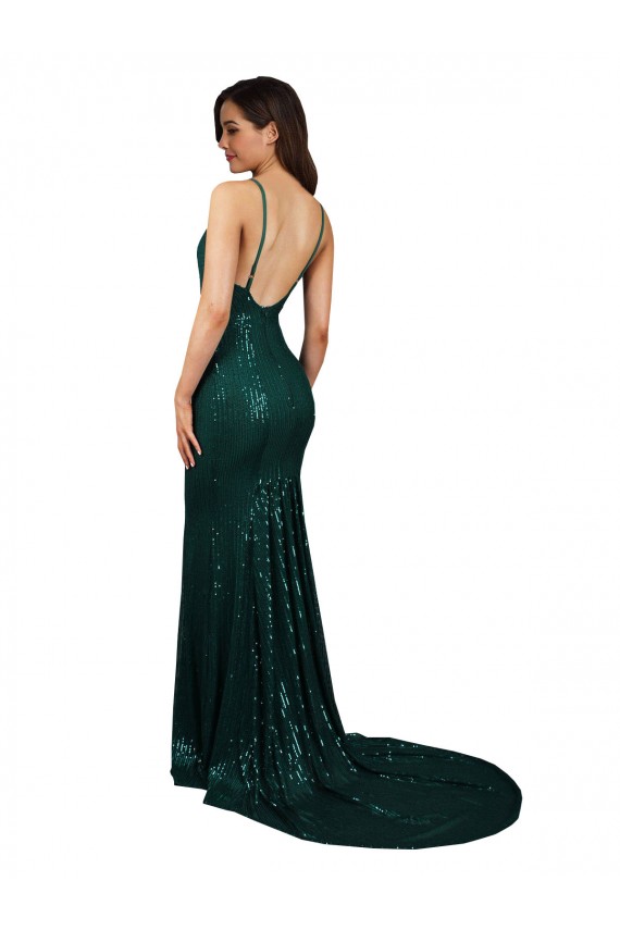 Sequin Low Back Long V-Neck Dark Green Mermaid Formal Evening Gown / Prom Dress / Bridesmaid Dress Plymouth