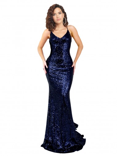 Sequin Low Back Long V-Neck Mermaid Formal Evening Gown / Prom Dress / Bridesmaid Dress Plymouth