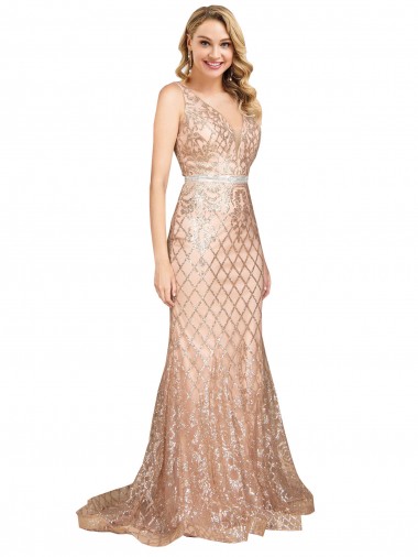 Sequin & Sparkling Sequin V-Back Long V-Neck Mermaid Formal Plus Size Evening Gown / Prom Dress / Bridesmaid Dress Plymouth