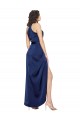 Silk like Satin Long Halter Neck Sapphire A-Line High Low Evening Gown / Prom Dress / Bridesmaid Dress Plymouth