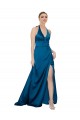 Silk like Satin Open Back Long Halter Neck Peacock Blue A-Line Formal Evening Gown / Prom Dress / Bridesmaid Dress Plymouth