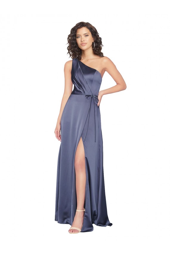 Silk like Satin Long One Shoulder Dusk A-Line Formal Evening Gown / Prom Dress / Bridesmaid Dress Plymouth