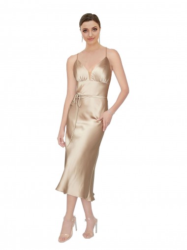 Silk like Satin Midi Length V-Neck A-Line Formal Evening Gown / Prom Dress / Bridesmaid Dress Plymouth