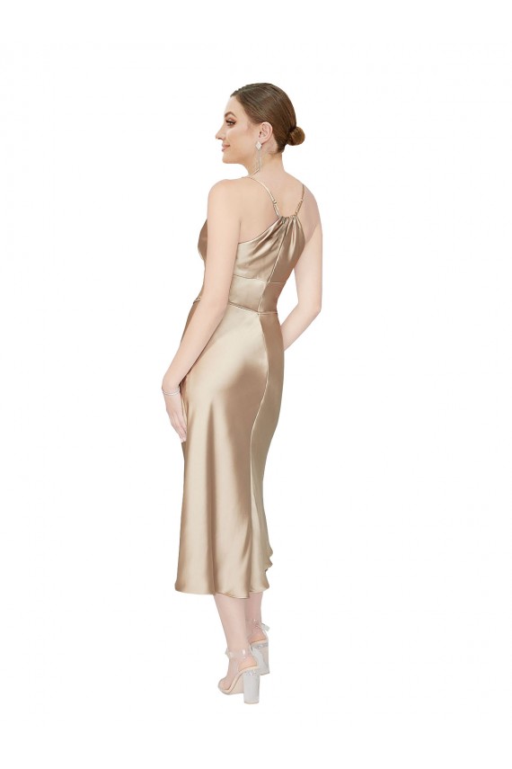 Silk like Satin Midi Length V-Neck A-Line Formal Evening Gown / Prom Dress / Bridesmaid Dress Plymouth