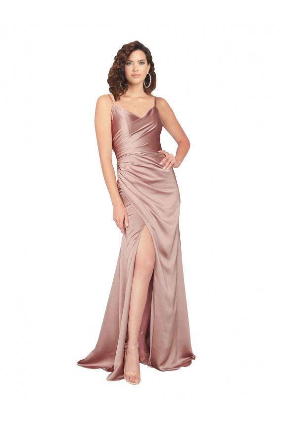 Silk like Satin V-Back Long V-Neck Sheath Black Tie Evening Gown / Prom Dress / Bridesmaid Dress Plymouth
