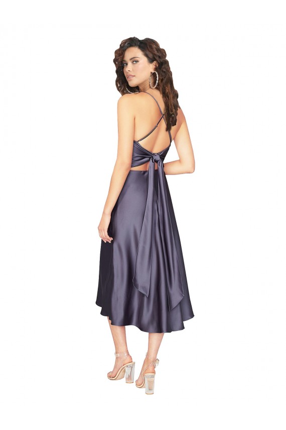 Silk like Satin Criss Cross Back Midi Length Scoop Neck A-Line Prom Dress / Bridesmaid Dress Plymouth