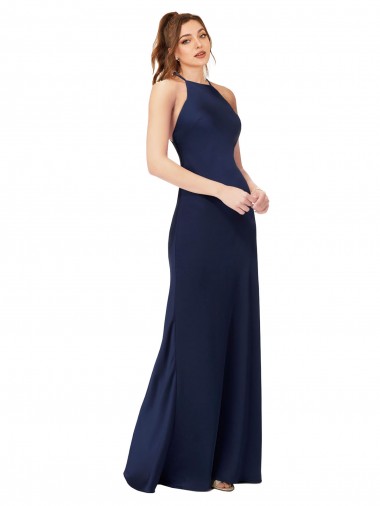 Silk like Satin Criss Cross Back Long High Neck Sheath Formal Evening Gown / Prom Dress / Bridesmaid Dress Plymouth
