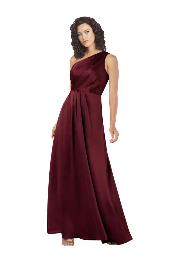 Silk like Satin Long One Shoulder Burgundy A-Line Formal Evening Gown / Prom Dress / Bridesmaid Dress Plymouth