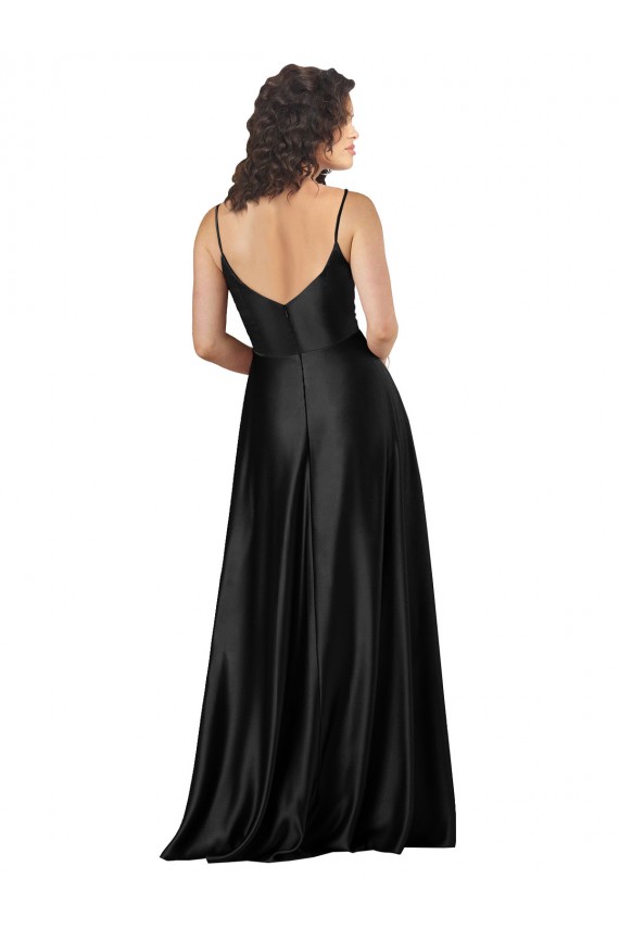 Silk like Satin Low Back Long V-Neck A-Line Formal Dress / Bridesmaid Dress Plymouth