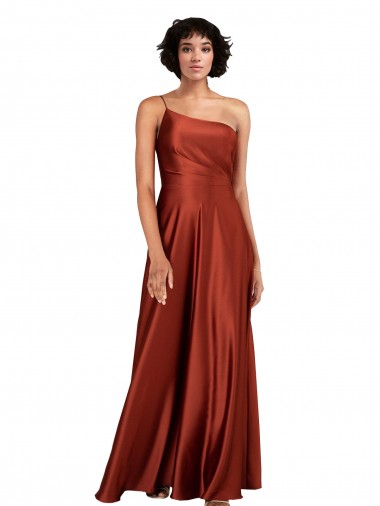 Silk like Satin Long One Shoulder Burnt Orange A-Line Black Tie Evening Gown / Prom Dress / Bridesmaid Dress Plymouth