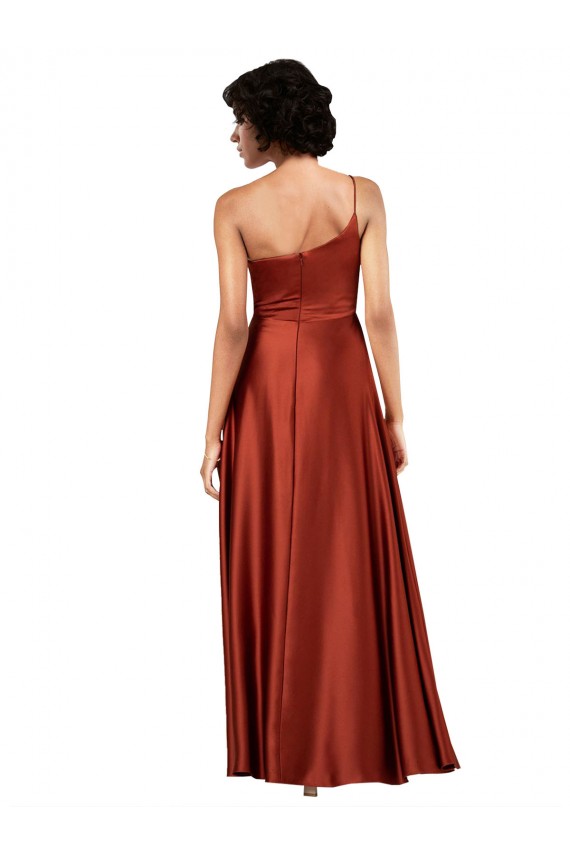 Silk like Satin Long One Shoulder Burnt Orange A-Line Black Tie Evening Gown / Prom Dress / Bridesmaid Dress Plymouth