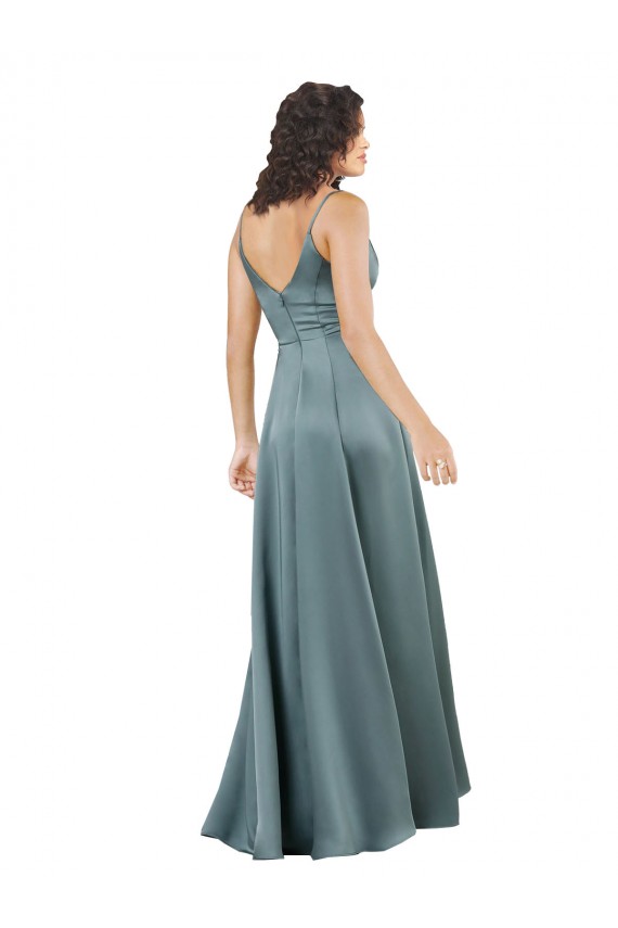 Silk like Satin V-Back Long V-Neck Black A-Line Formal Evening Gown / Prom Dress / Bridesmaid Dress Plymouth