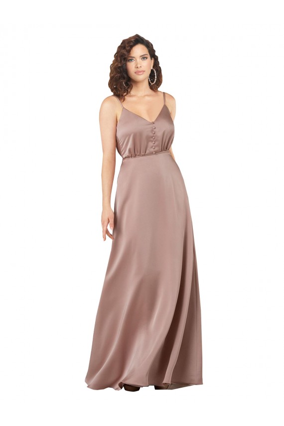 Silk like Satin Long V-Neck A-Line Formal Evening Gown / Bridesmaid Dress Plymouth