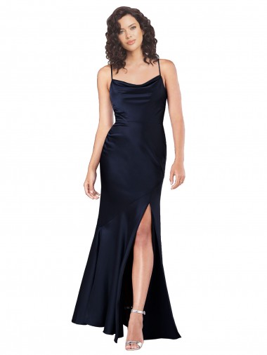 Silk like Satin Long Cowl Neck A-Line Black Tie Evening Gown / Prom Dress / Bridesmaid Dress Plymouth