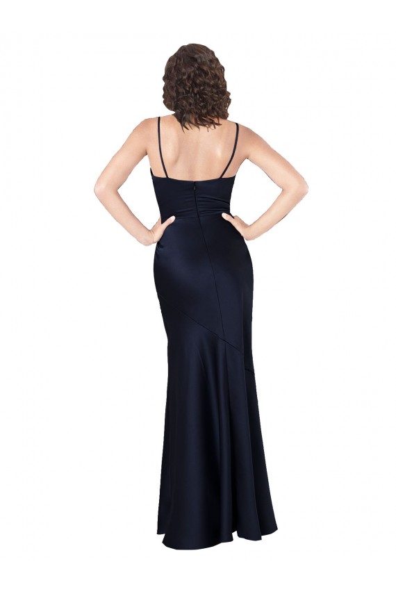 Silk like Satin Long Cowl Neck A-Line Black Tie Evening Gown / Prom Dress / Bridesmaid Dress Plymouth