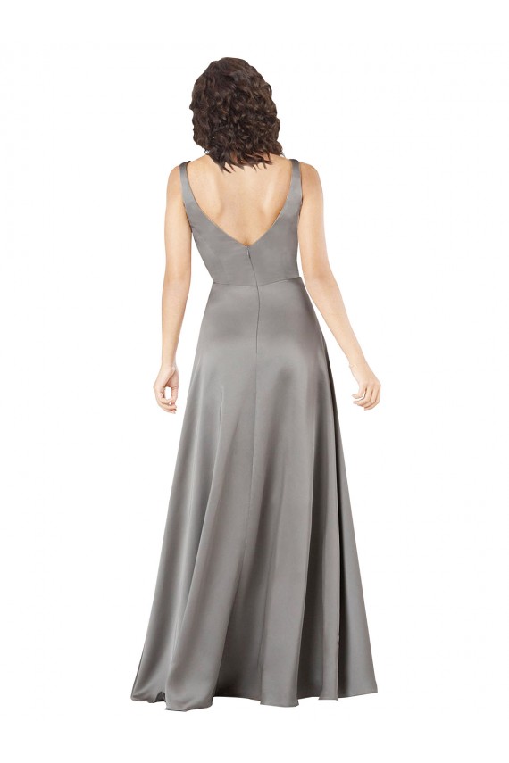 Silk like Satin Long V-Neck A-Line Formal Evening Gown / Prom Dress / Bridesmaid Dress Plymouth