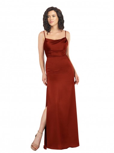 Silk like Satin Low Back Long Spaghetti Straps Red A-Line Formal Evening Gown / Prom Dress / Bridesmaid Dress Plymouth