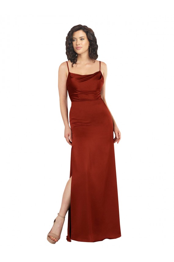 Silk like Satin Low Back Long Spaghetti Straps Red A-Line Formal Evening Gown / Prom Dress / Bridesmaid Dress Plymouth