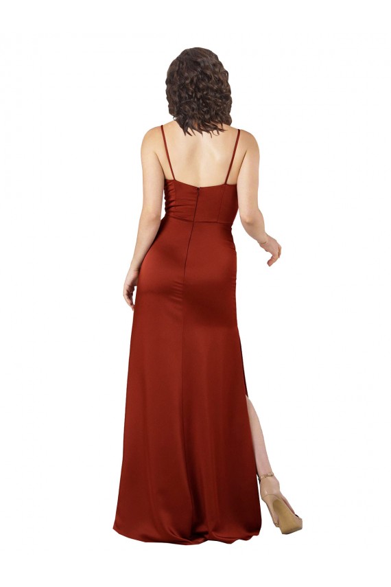 Silk like Satin Low Back Long Spaghetti Straps Red A-Line Formal Evening Gown / Prom Dress / Bridesmaid Dress Plymouth