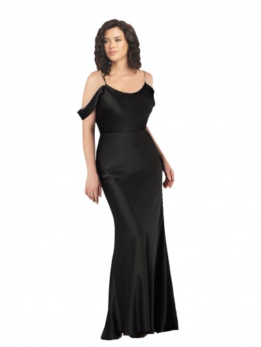 Silk like Satin Low Back Long Off the Shoulder Black A-Line Formal Dress / Bridesmaid Dress Plymouth