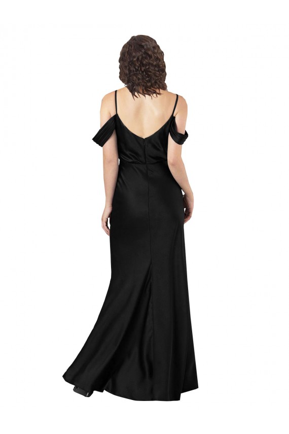 Silk like Satin Low Back Long Off the Shoulder Black A-Line Formal Dress / Bridesmaid Dress Plymouth