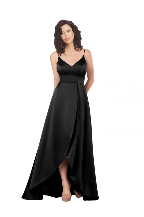 Silk like Satin Low Back Long V-Neck A-Line High Low Evening Gown / Prom Dress / Bridesmaid Dress Plymouth
