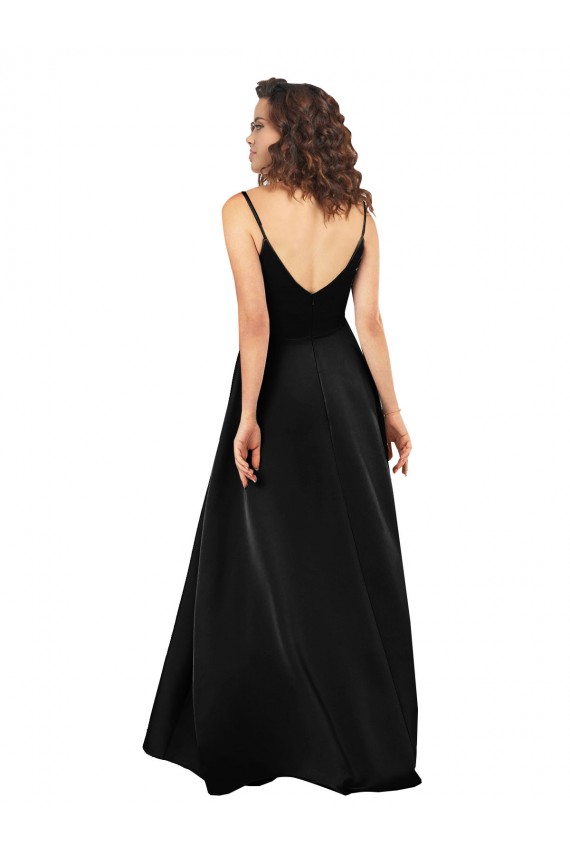 Silk like Satin Low Back Long V-Neck A-Line High Low Evening Gown / Prom Dress / Bridesmaid Dress Plymouth