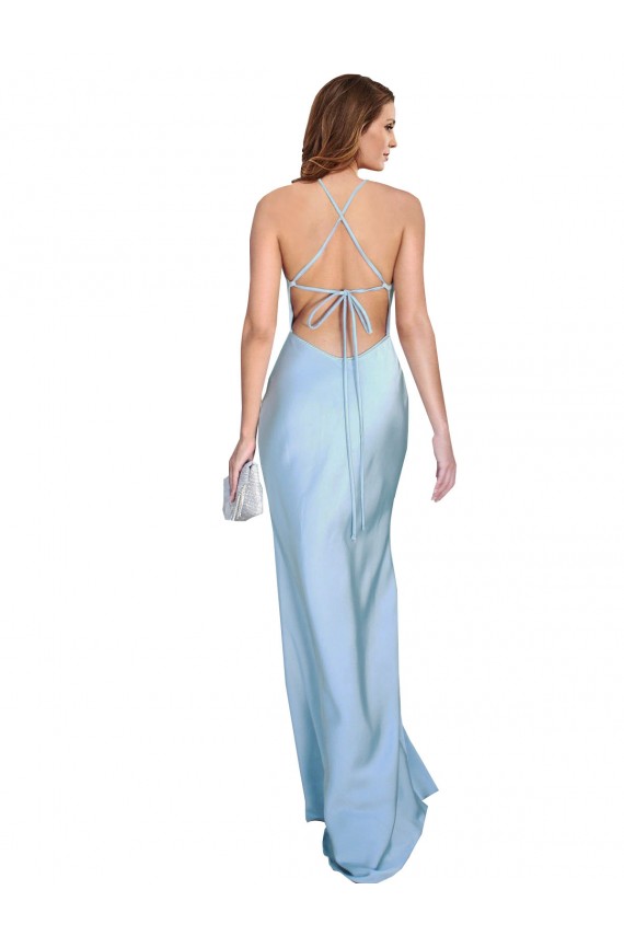 Silk like Satin Criss Cross Open Back Long Cowl Neck Light Sky Blue Sheath Formal Evening Gown / Prom Dress / Bridesmaid Dress Plymouth