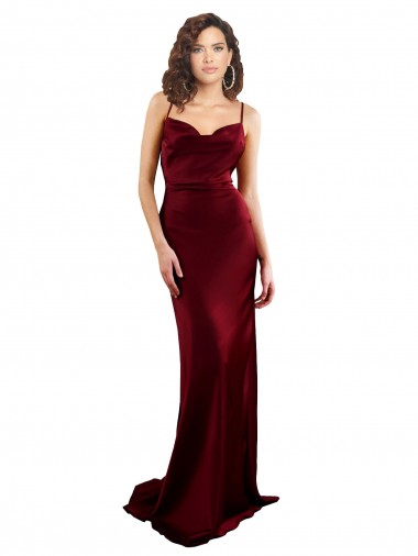 Silk like Satin Criss Cross Open Back Long Cowl Neck Burgundy Sheath Formal Evening Gown / Prom Dress / Bridesmaid Dress Plymouth