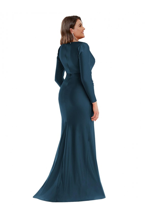 Silk like Satin Long V-Neck Atlantic Blue Mermaid Formal Plus Size Evening Gown / Prom Dress / Bridesmaid Dress Plymouth
