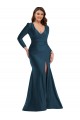 Silk like Satin Long V-Neck Atlantic Blue Mermaid Formal Plus Size Evening Gown / Prom Dress / Bridesmaid Dress Plymouth