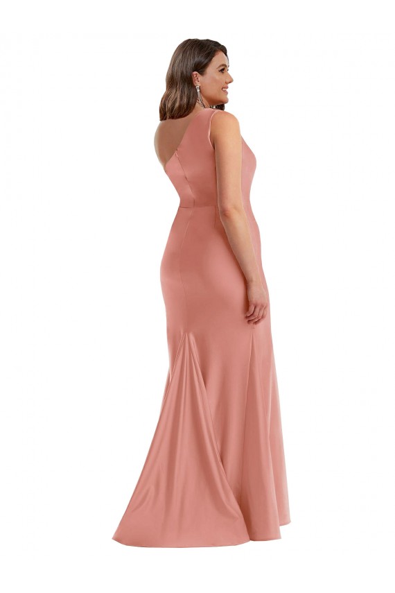 Silk like Satin Long One Shoulder Mermaid Black Tie Plus Size Evening Gown / Prom Dress / Bridesmaid Dress Plymouth