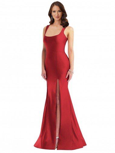 Silk like Satin Long Square Neck Mermaid Formal Plus Size Evening Gown / Prom Dress / Bridesmaid Dress Plymouth