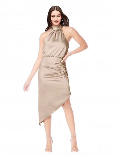 Silk like Satin Midi Length Halter Neck A-Line High Low Prom Dress / Bridesmaid Dress Plymouth