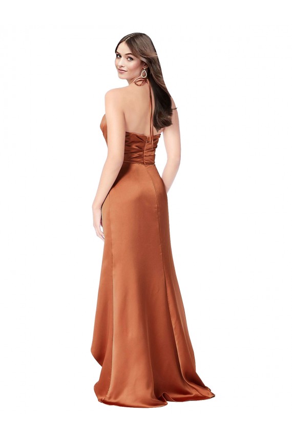 Silk like Satin Low Back Long Spaghetti Straps A-Line High Low Evening Gown / Prom Dress / Bridesmaid Dress Plymouth