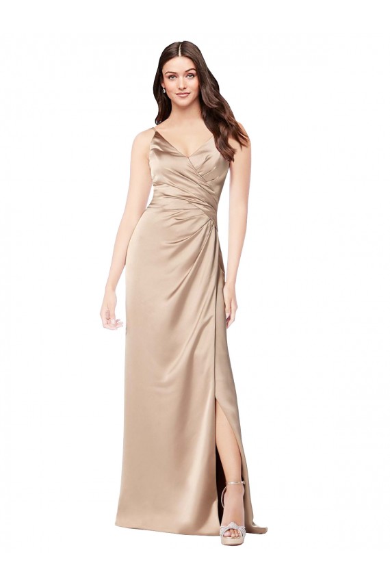 Silk like Satin Low Back Long Spaghetti Straps Champagne Pink A-Line Formal Evening Gown / Prom Dress / Bridesmaid Dress Plymouth