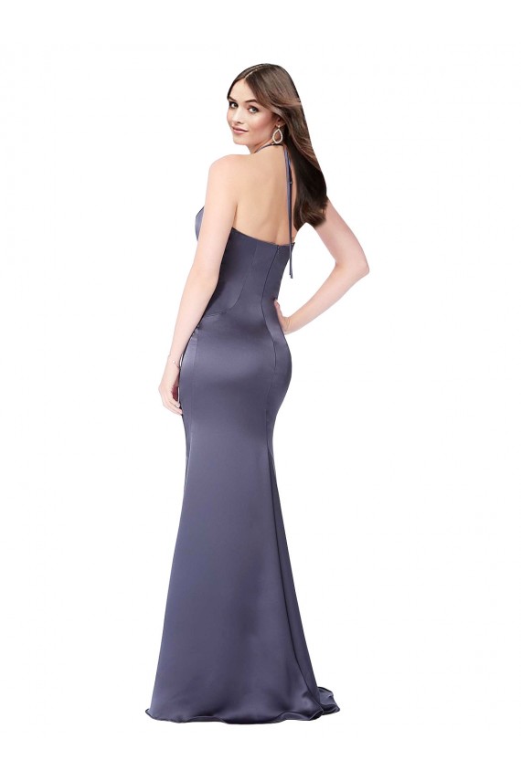 Silk like Satin Low Back Long Halter Neck Mermaid Formal Evening Gown / Prom Dress / Bridesmaid Dress Plymouth