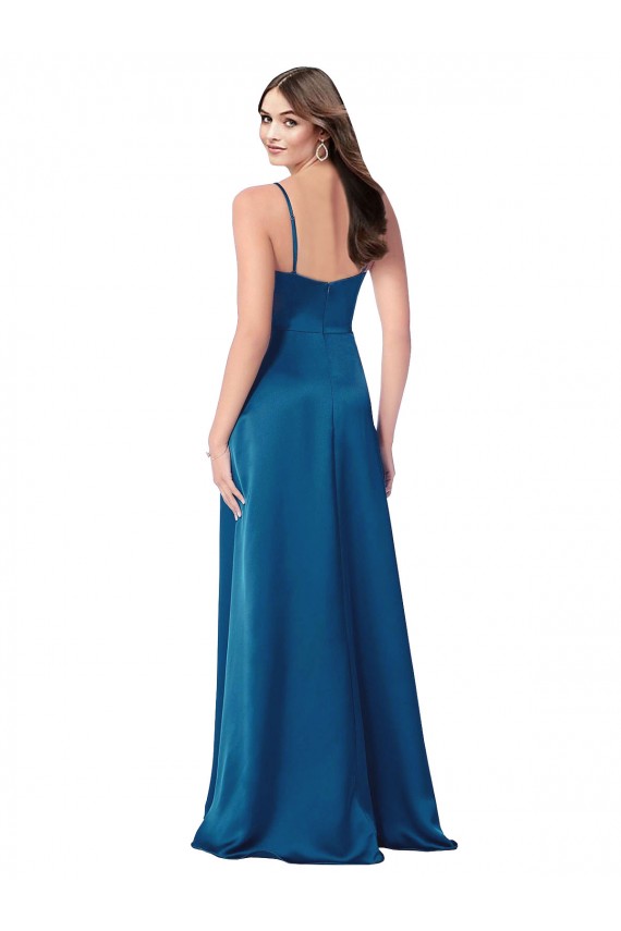 Silk like Satin Low Back Long Spaghetti Straps Peacock Blue A-Line Formal Evening Gown / Prom Dress / Bridesmaid Dress Plymouth