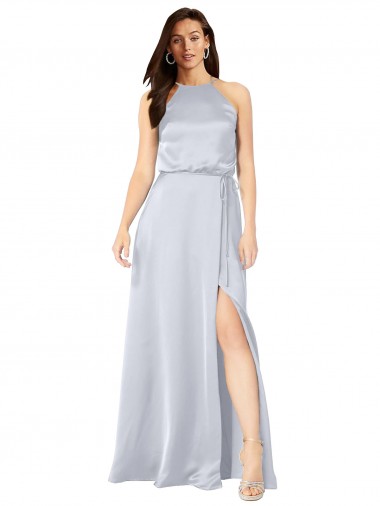 Silk like Satin Low Back Long Halter Neck A-Line Formal Evening Gown / Bridesmaid Dress Plymouth