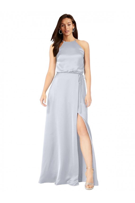 Silk like Satin Low Back Long Halter Neck A-Line Formal Evening Gown / Bridesmaid Dress Plymouth